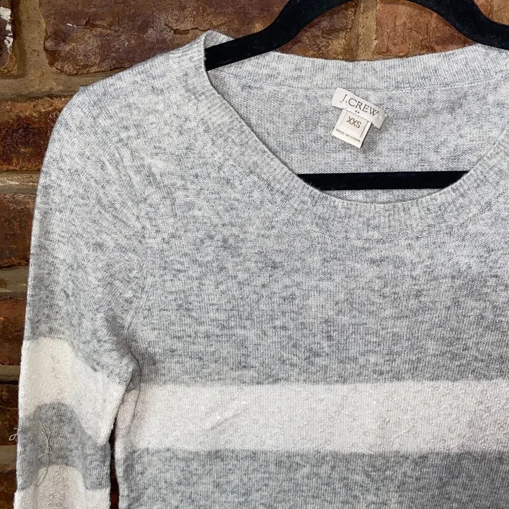 J. Crew Gray White Sparkle Stripe Merino Wool Pullover Sweater Women's Size XXS